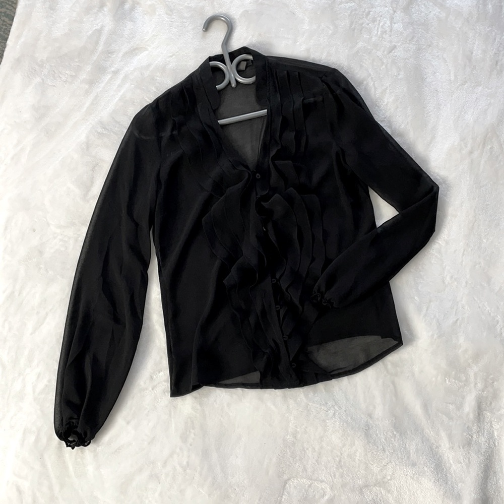 NWOT Sheer Ruffled Front Blouse